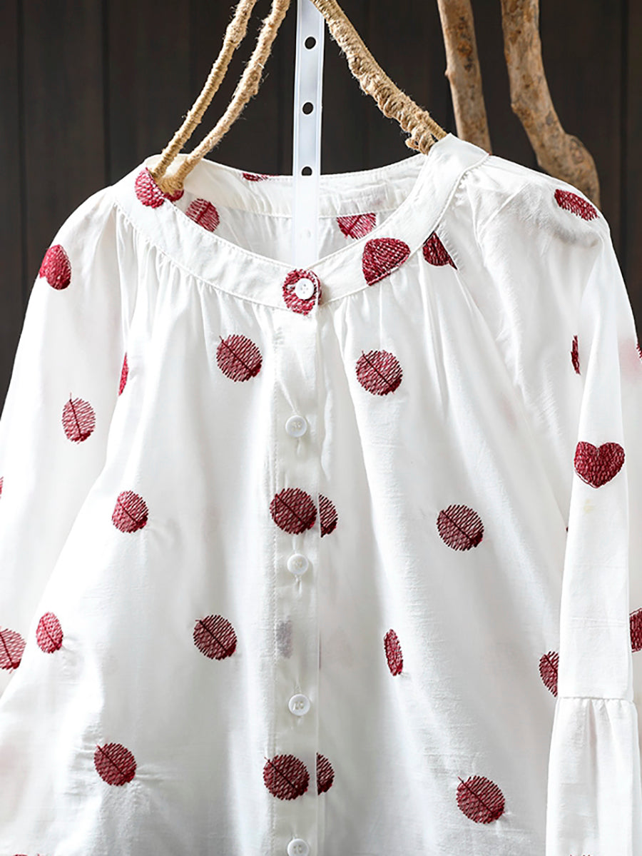 Plus Size Women Artsy Heart Dot Embroidery Shirt