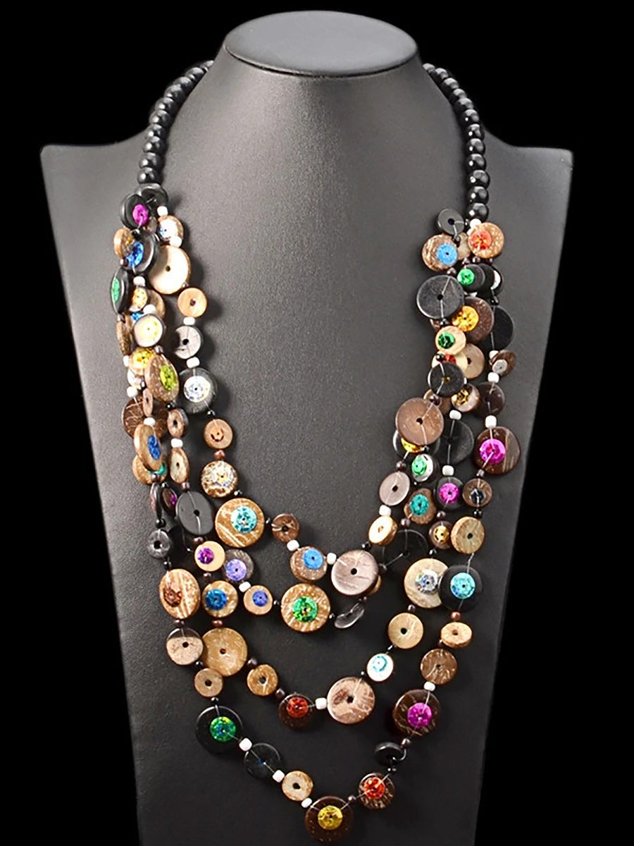 Bohemia Wooden Button Bead Multilayer Necklace Main image