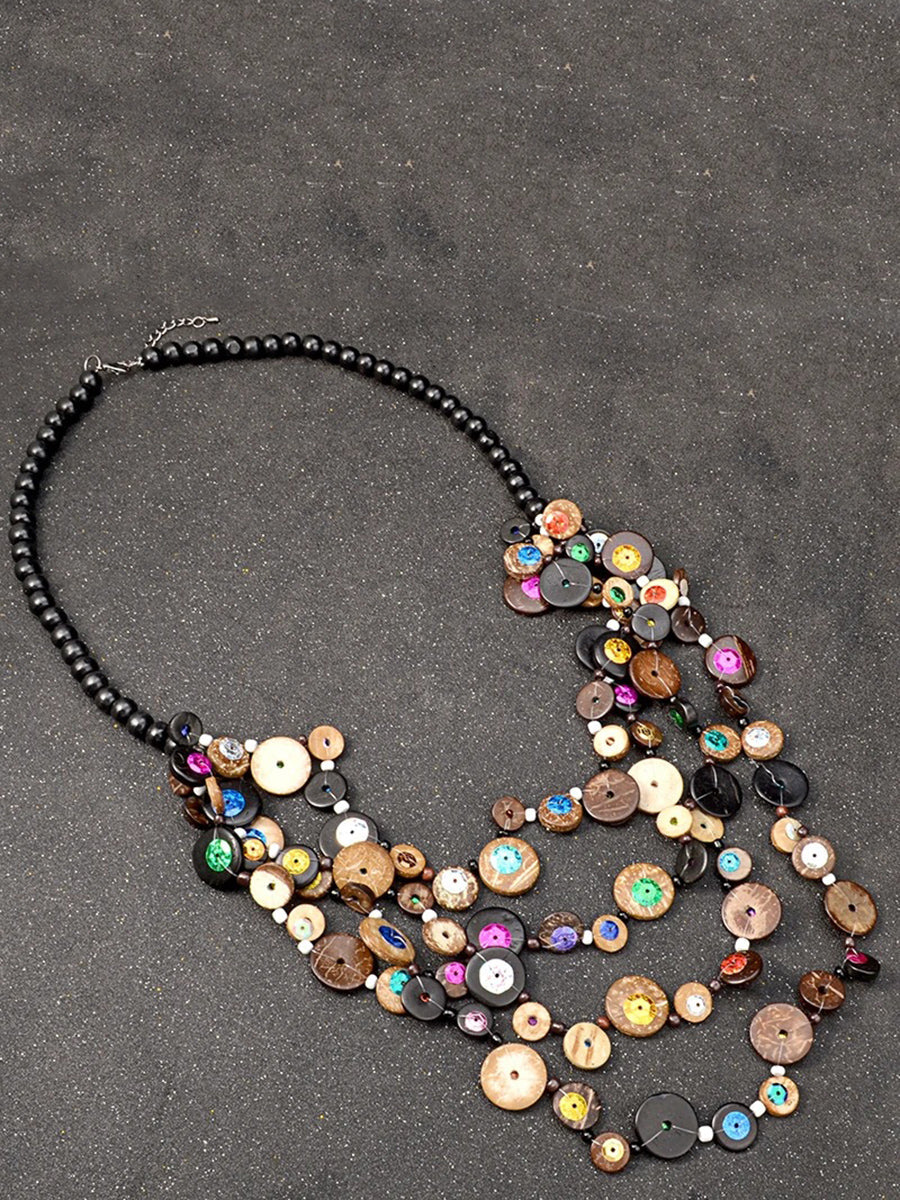 Bohemia Wooden Button Bead Multilayer Necklace Secondary image