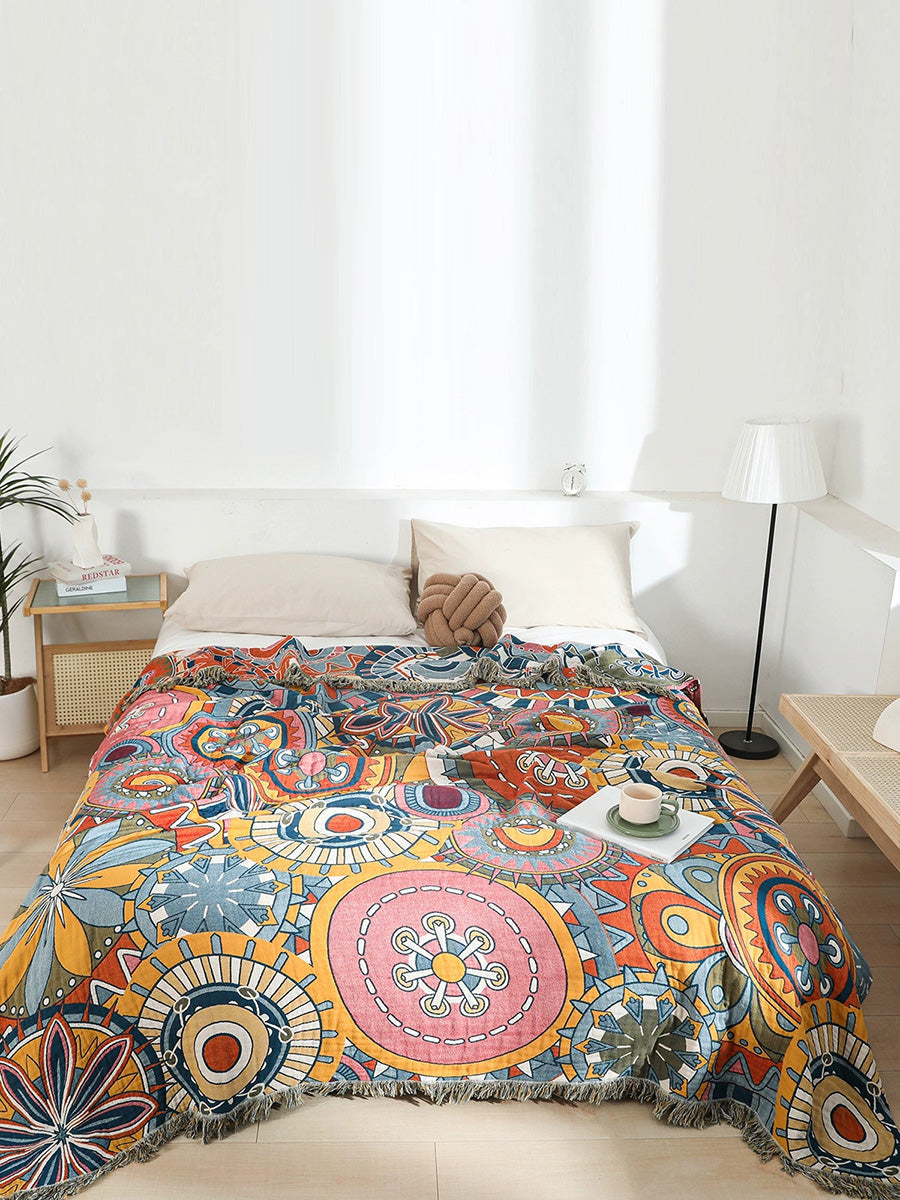 100%Cotton Print Tassel Bedcover Sofa Blanket Secondary image
