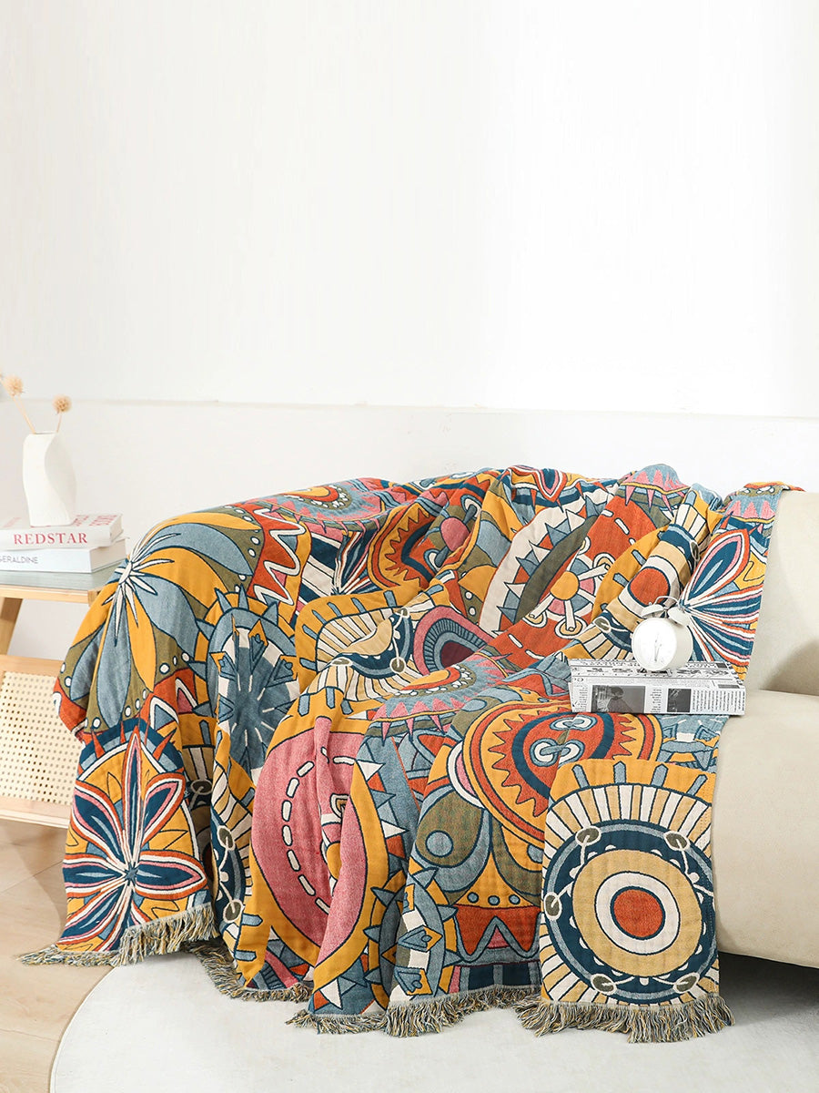 100%Cotton Print Tassel Bedcover Sofa Blanket Main image