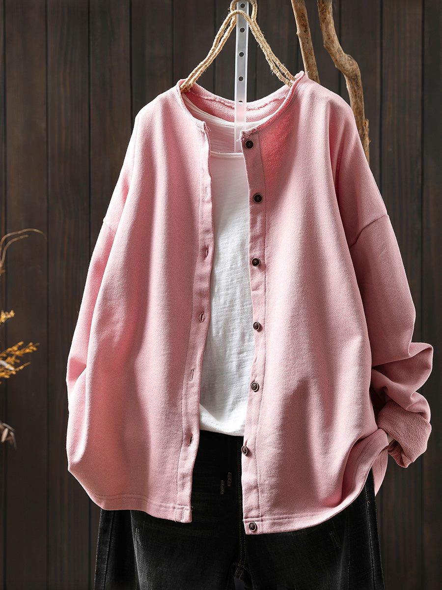 Plus Size Women Autumn Casual Pure Color Cotton Cardigan Shirt Secondary image