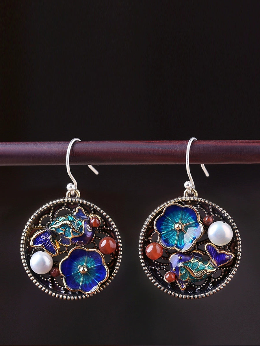 Ethnic S925Silver Pearl Cloisonne Agate Earrings Main image