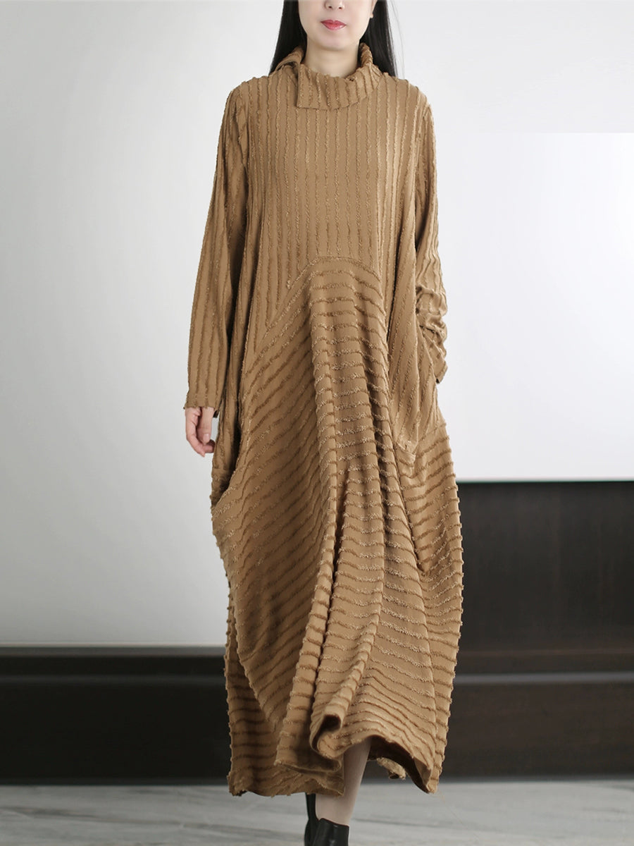 Plus Size Women Autumn Artsy Stripe O-Neck Maxi Dress Secondary image