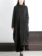 Plus Size Women Autumn Artsy Stripe O-Neck Maxi Dress