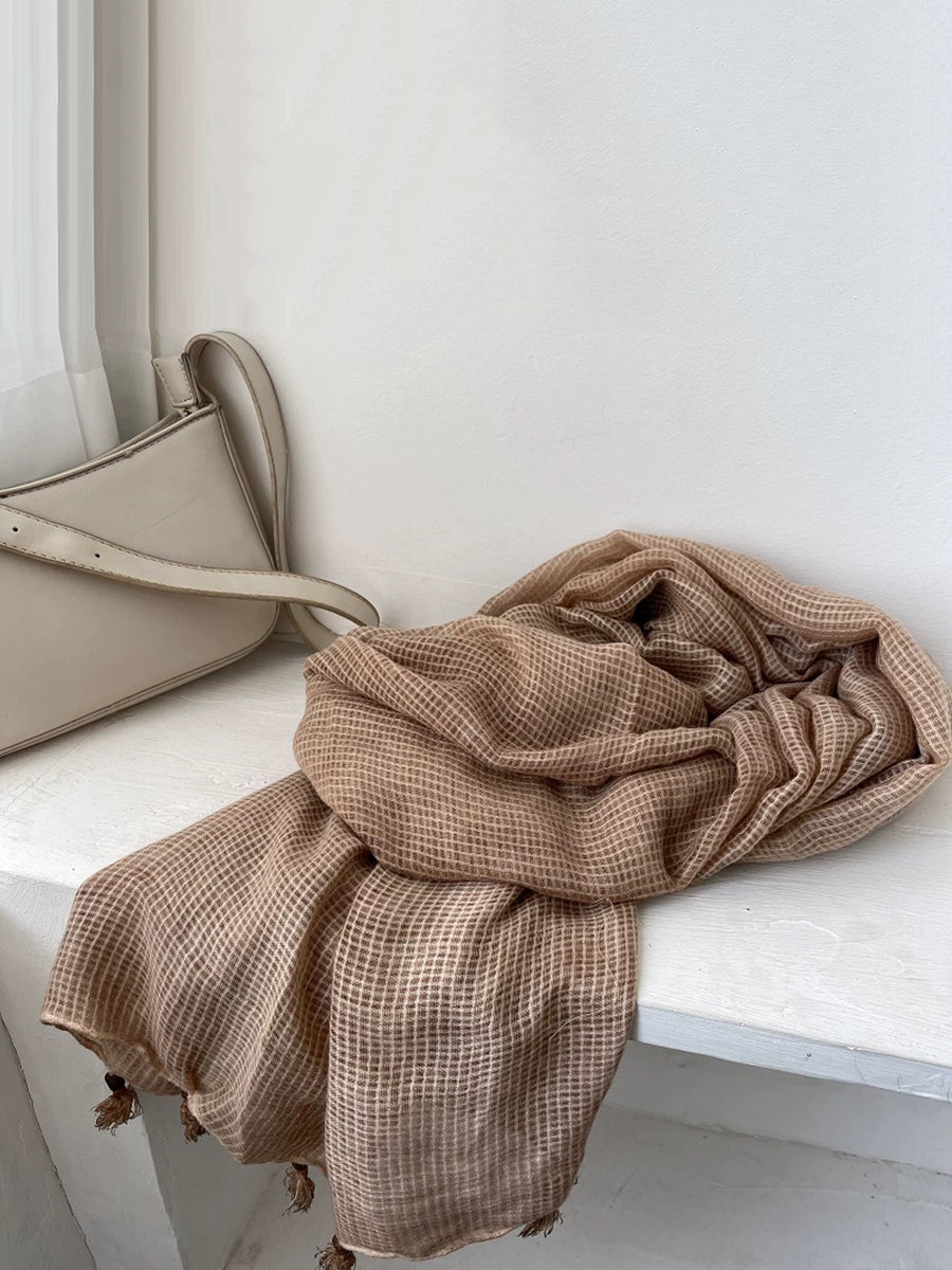 Artsy Plaid Tassel Shawl Scarf
