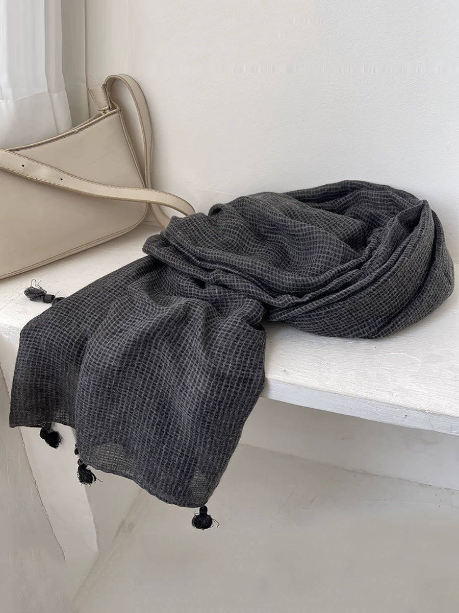 Artsy Plaid Tassel Shawl Scarf