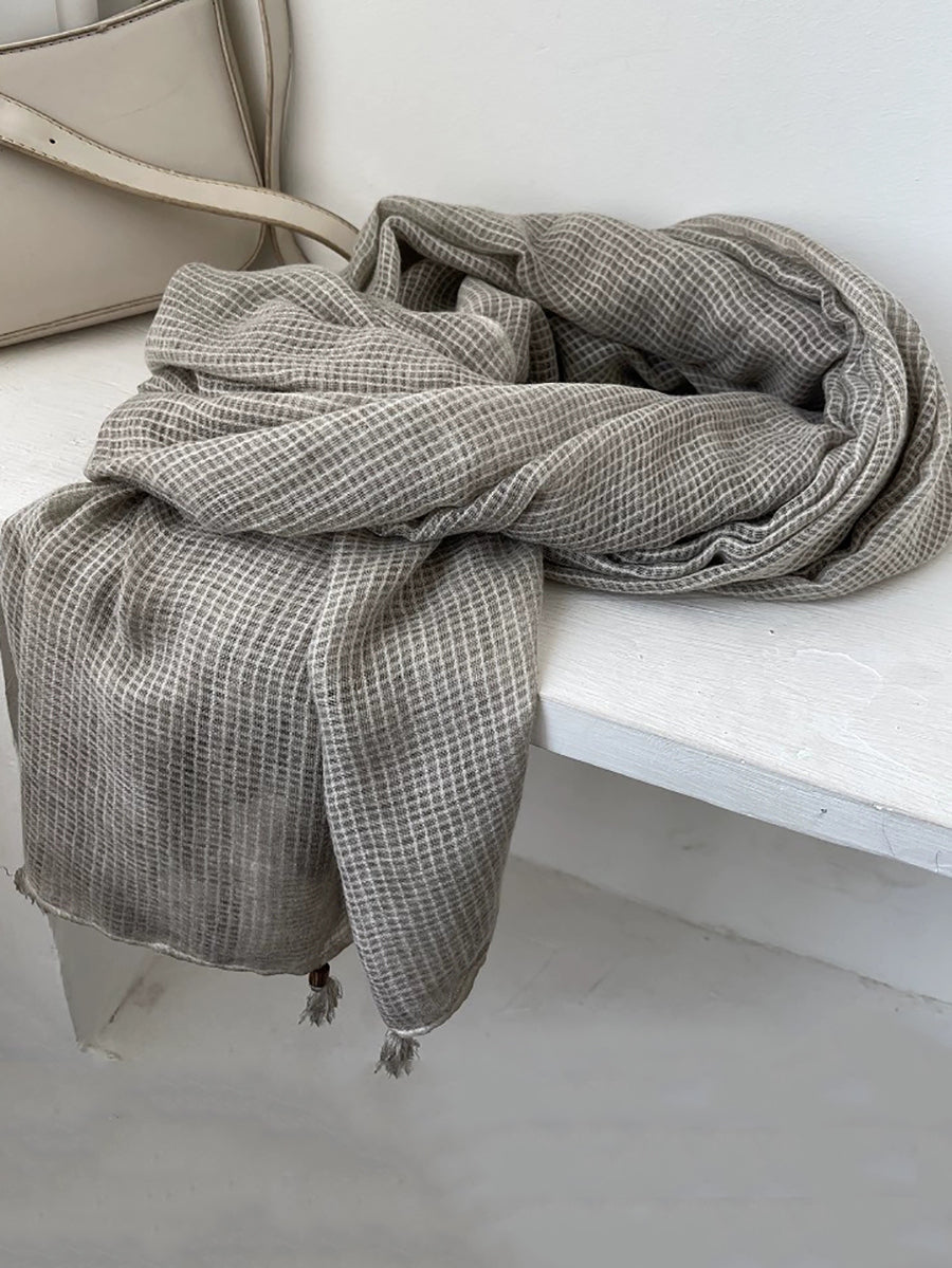 Artsy Plaid Tassel Shawl Scarf