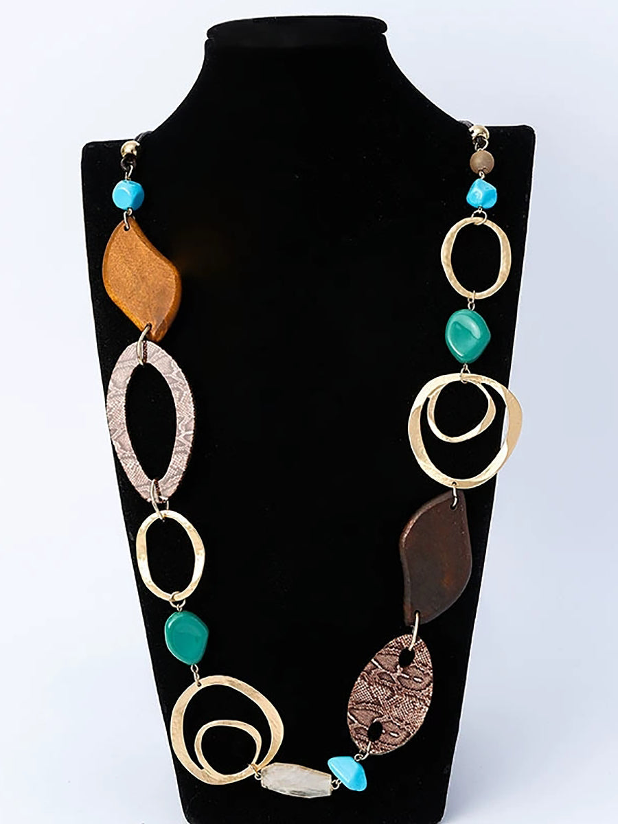 Fashion Alloy Wood Resin Sheet Weave Necklace Secondary image