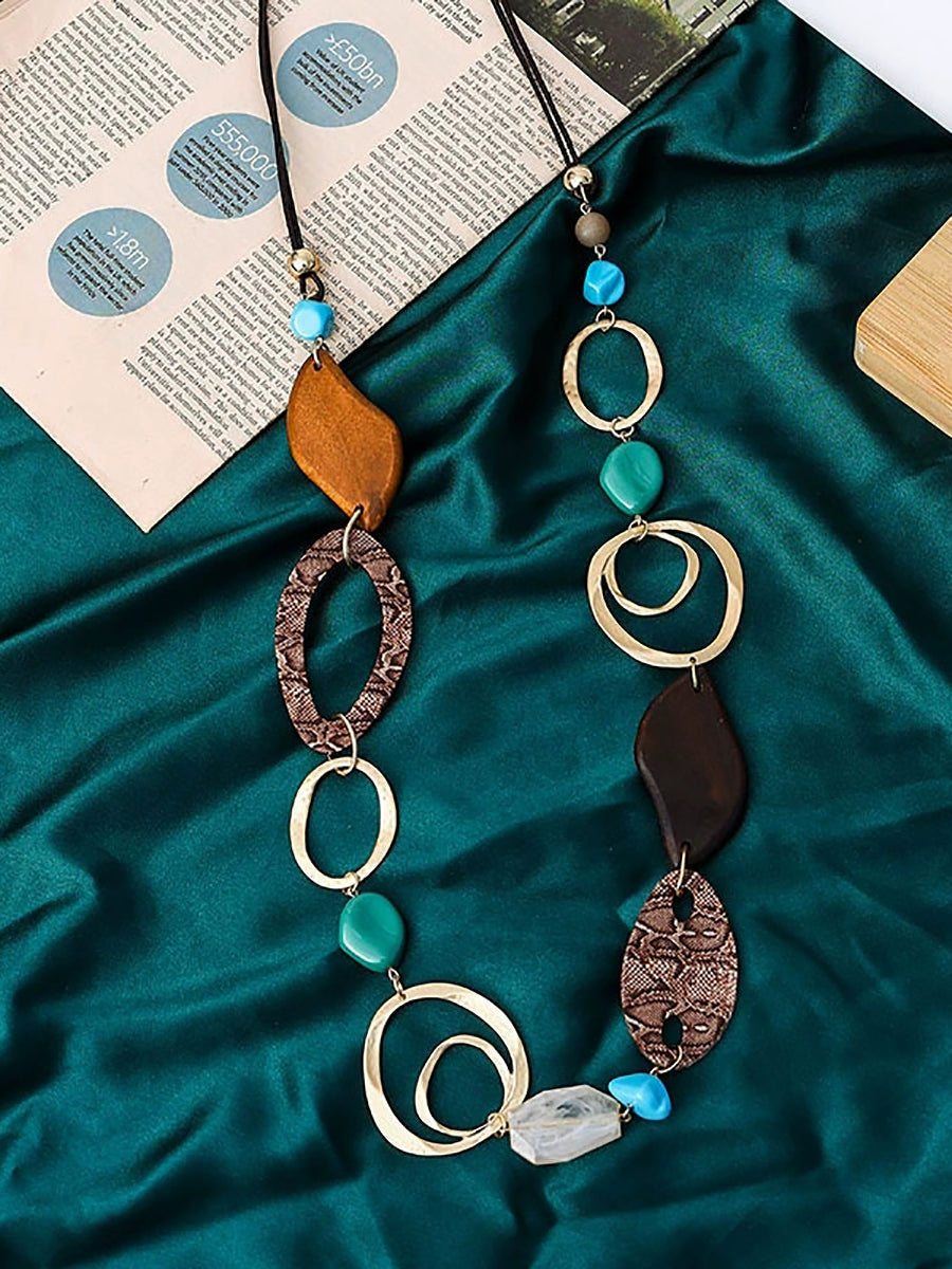Fashion Alloy Wood Resin Sheet Weave Necklace Main image