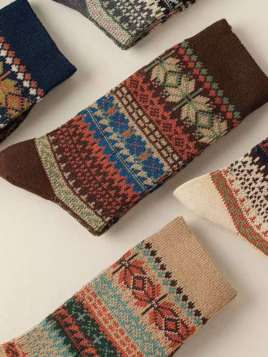 6 Pairs Women Vintage Winter Stripe Cotton Socks
