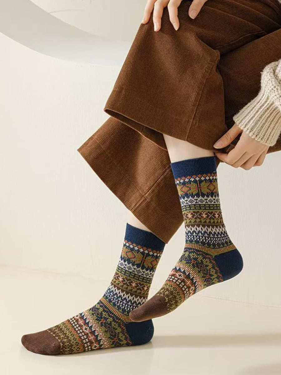 6 Pairs Women Vintage Winter Stripe Cotton Socks
