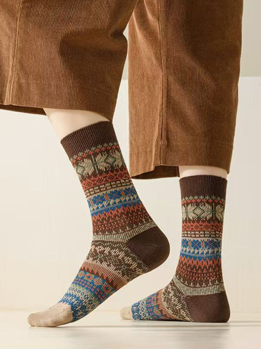 6 Pairs Women Vintage Winter Stripe Cotton Socks