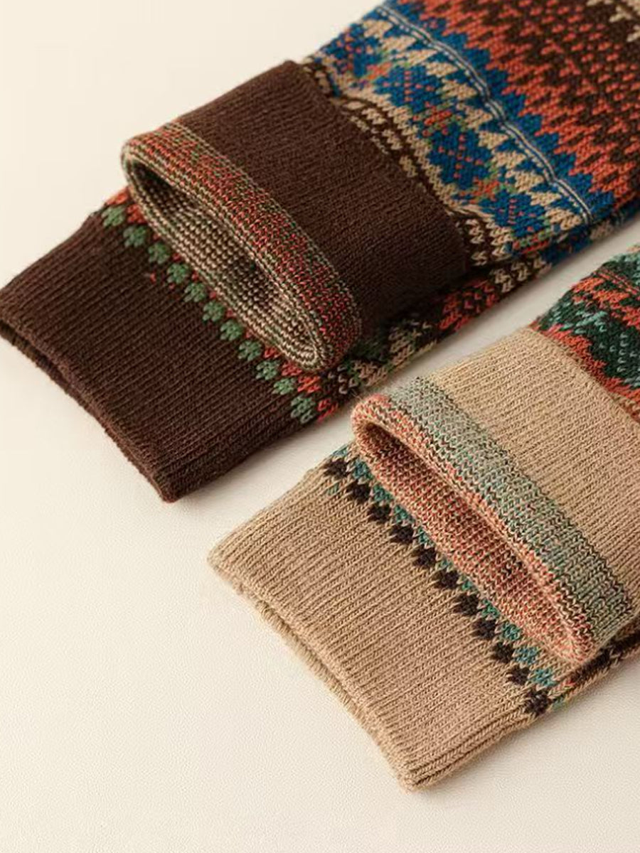 6 Pairs Women Vintage Winter Stripe Cotton Socks