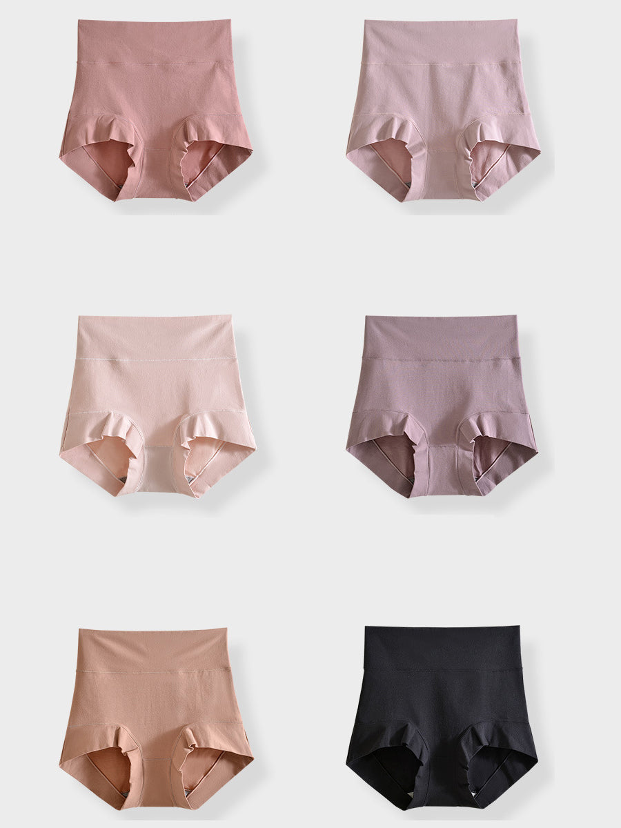 6 Pieces Women Pure Color High Waist Underwear