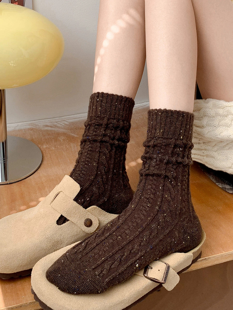 6 Pairs Women Winter Thick Wool Mid-Heel Socks