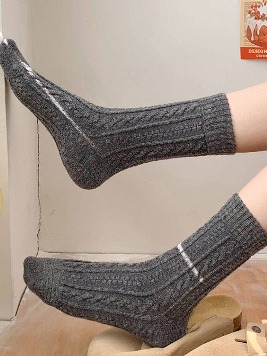 6 Pairs Women Winter Thick Wool Mid-Heel Socks