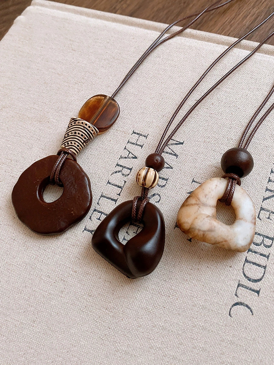 Irregular Geometric Wood Bead Resin Pendant Necklace Main image