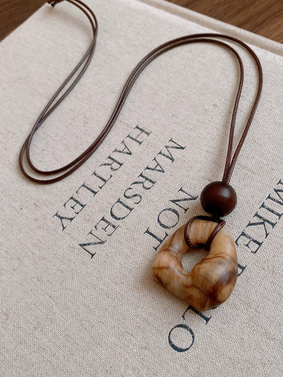 Irregular Geometric Wood Bead Resin Pendant Necklace Secondary image