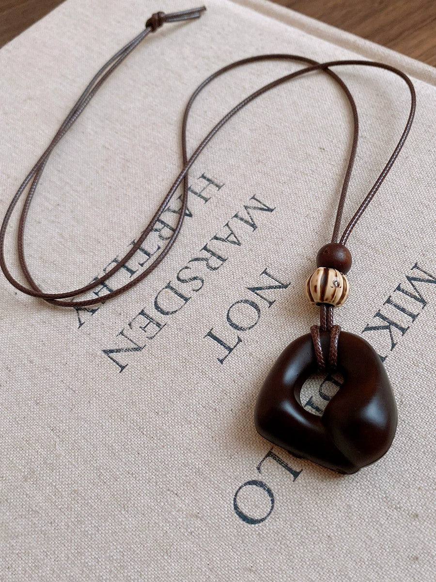 Irregular Geometric Wood Bead Resin Pendant Necklace