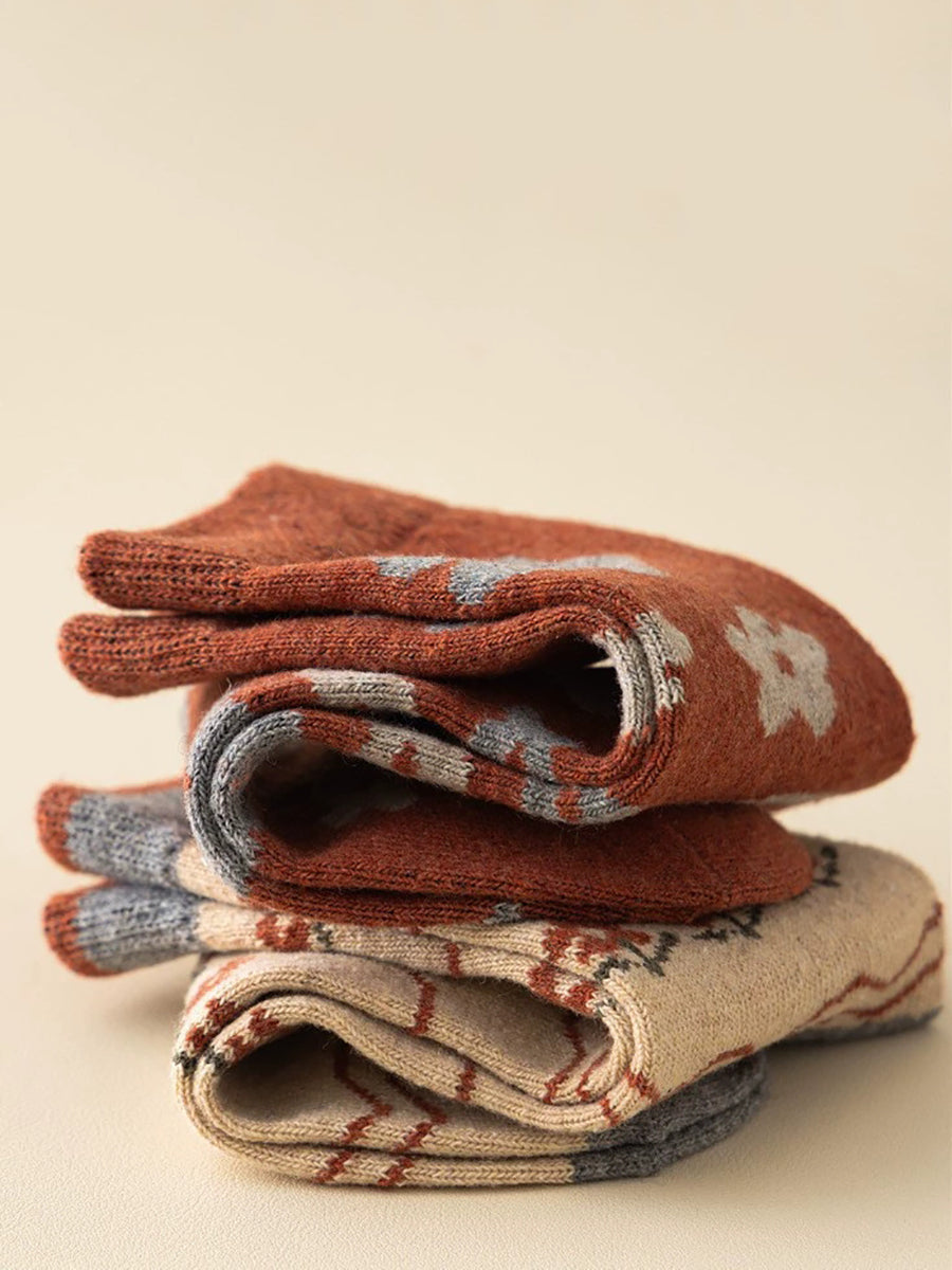 5 Pairs Women Vintage Flower Warm Socks
