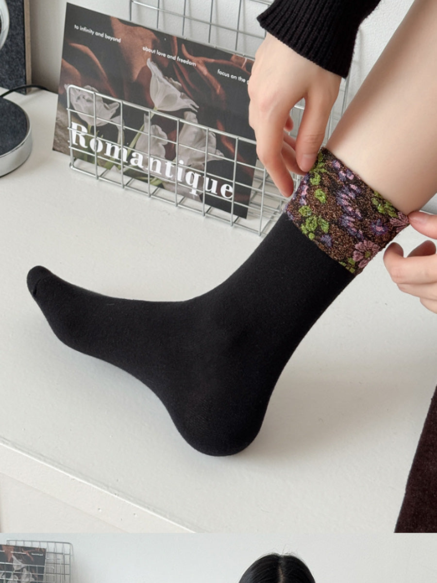 5 Pairs Women Vintage Winter Flower Jacquard Socks