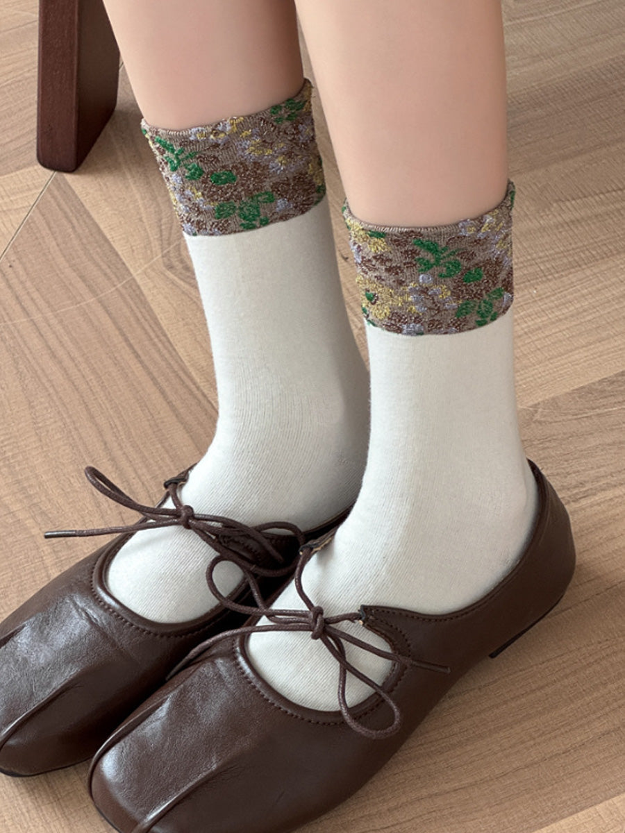 5 Pairs Women Vintage Winter Flower Jacquard Socks