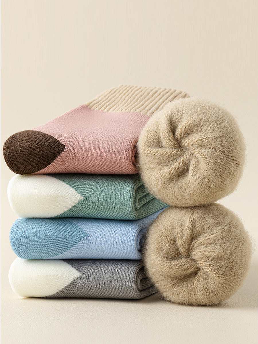 6 Pairs Women Artsy Colorblock Thick Socks