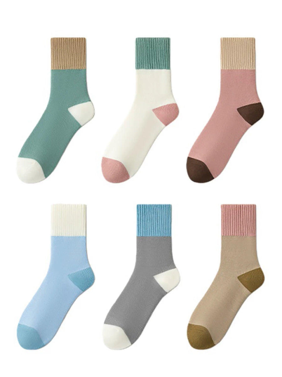 6 Pairs Women Artsy Colorblock Thick Socks