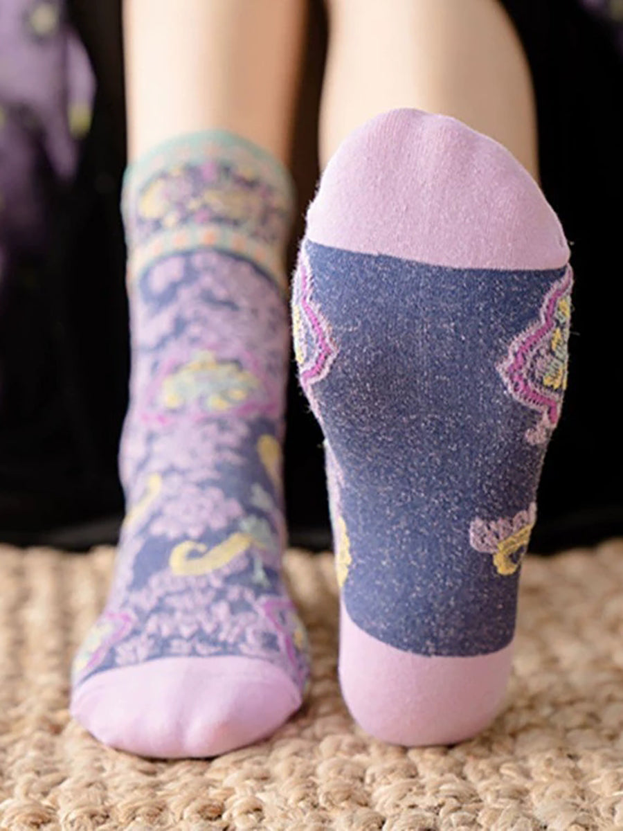 5 Pairs Women Vintage Flower Jacquard Socks