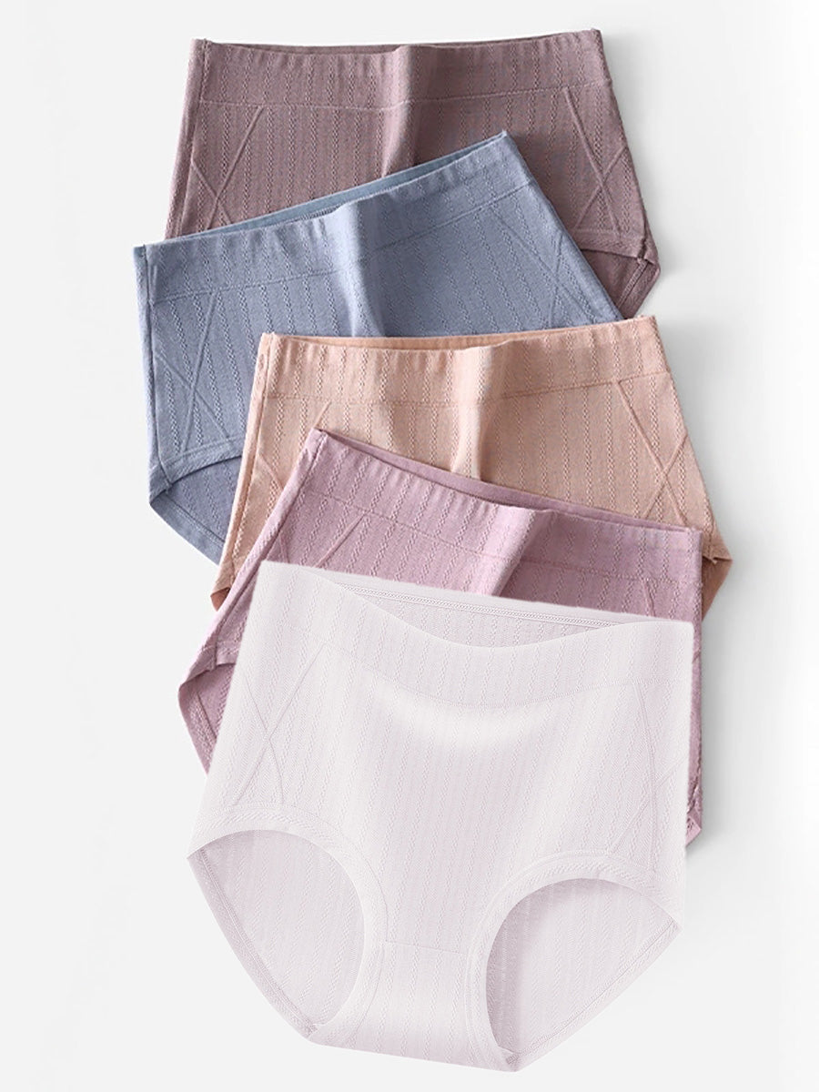 5 Pieces Women Casual Pure Color High Waist Underwear