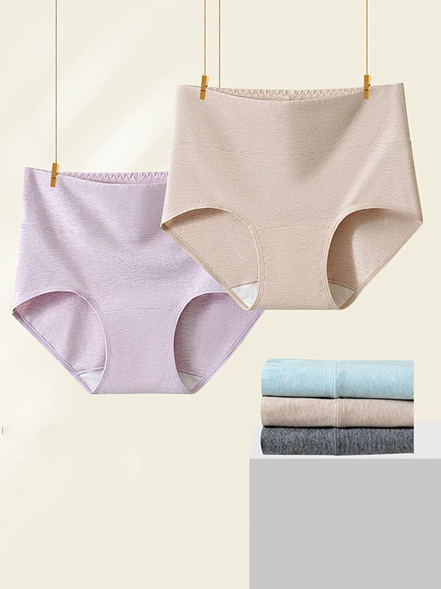 5 Pieces Women Pure Color High Waist Cotton Underwear