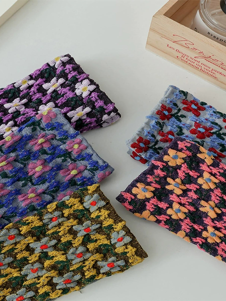 5 Pairs Women Artsy Flower Jacquard Socks