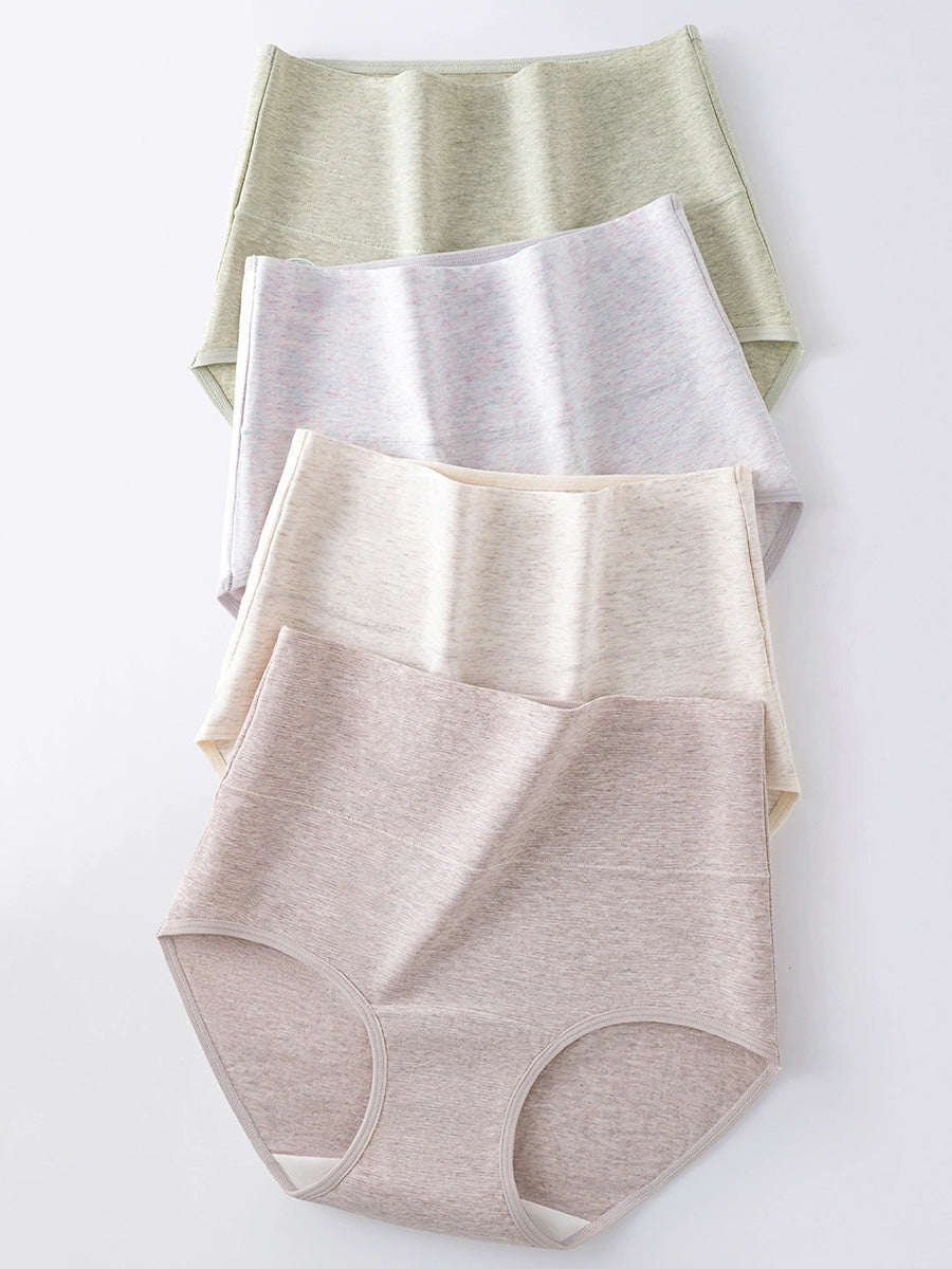 4 Pieces Women Casual Pure Color High Waist Underwear