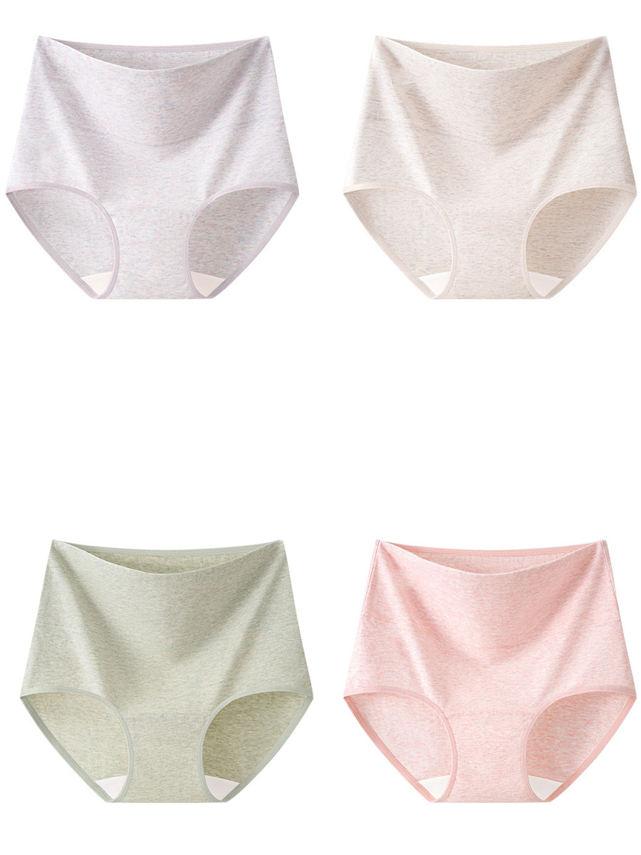 4 Pieces Women Casual Pure Color High Waist Underwear