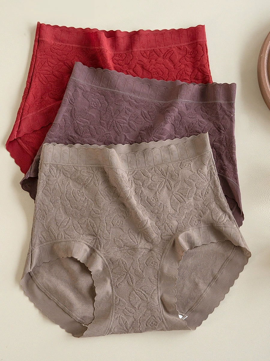 5 Pieces Women Flower Jacquard High Waist Cotton Underwear