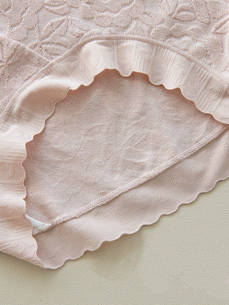 5 Pieces Women Flower Jacquard High Waist Cotton Underwear