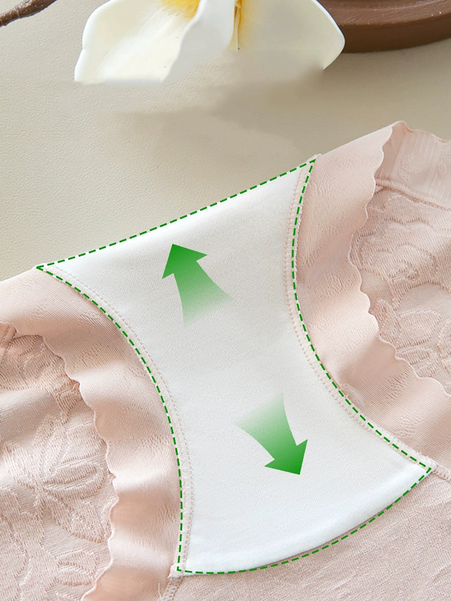 5 Pieces Women Flower Jacquard High Waist Cotton Underwear