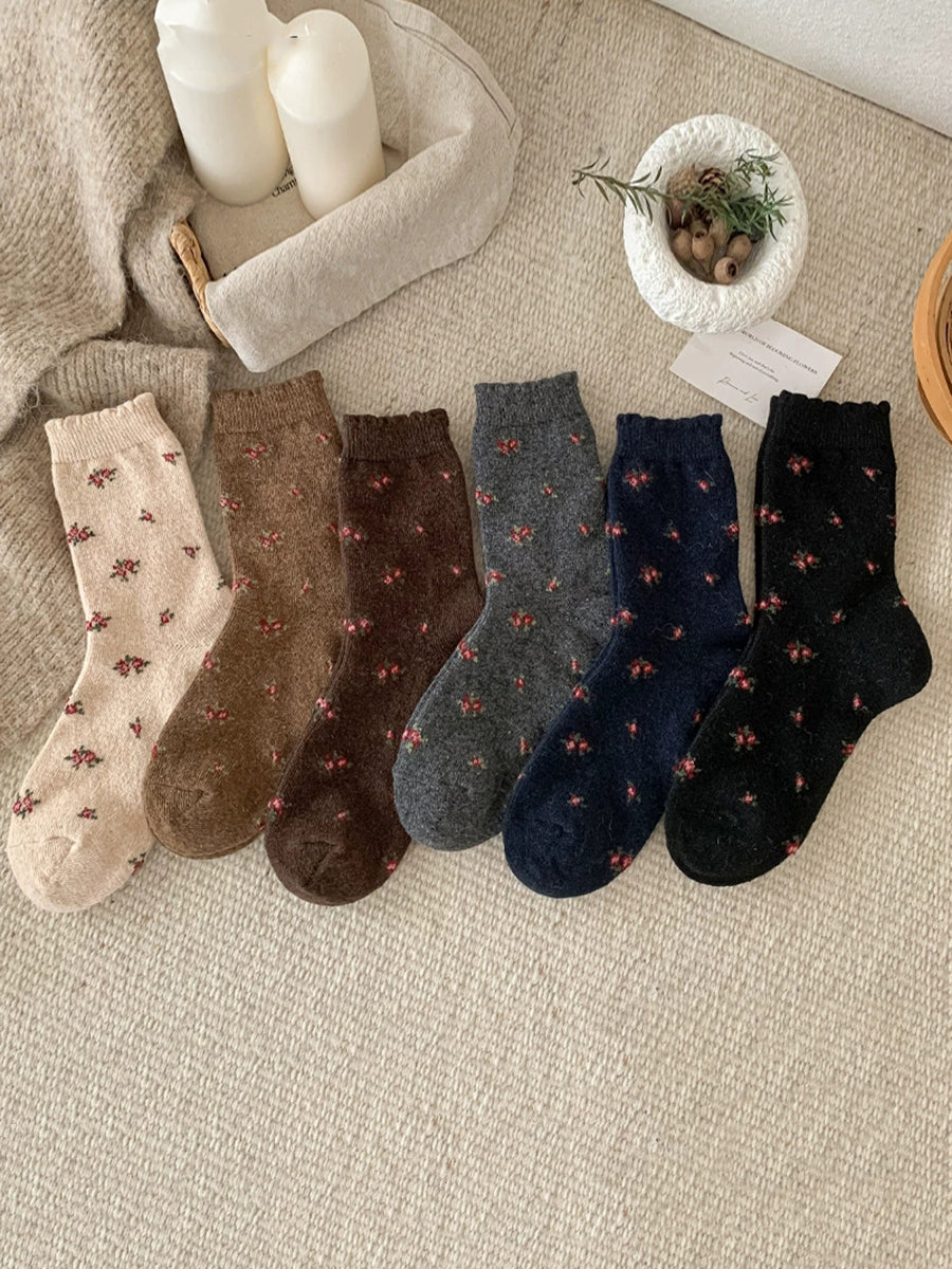 6 Pairs Women Winter Floral Jacquard Socks