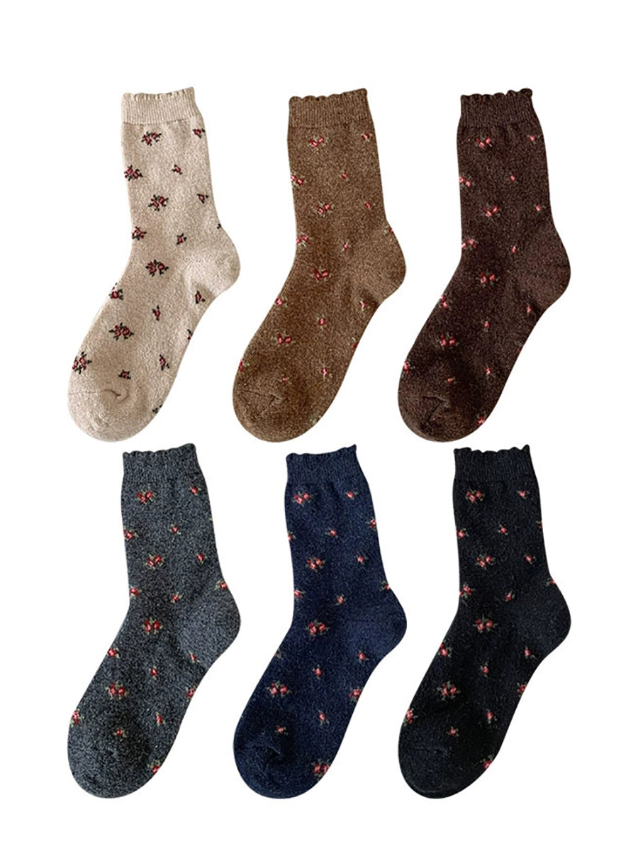 6 Pairs Women Winter Floral Jacquard Socks