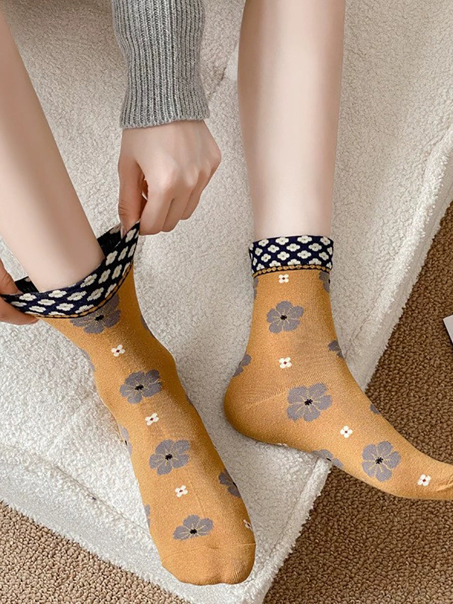 5 Pairs Women Artsy Flower Cotton Socks