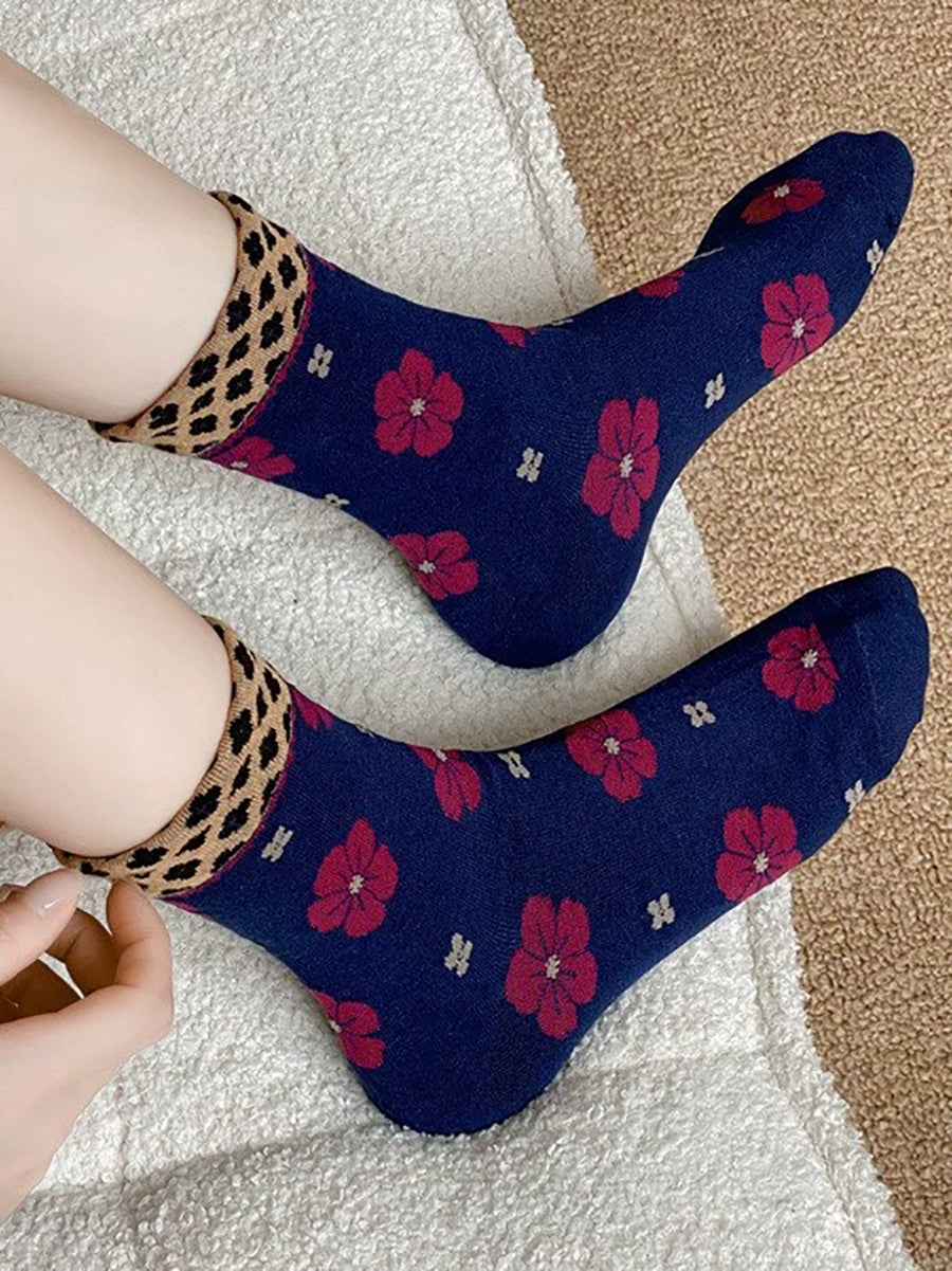 5 Pairs Women Artsy Flower Cotton Socks