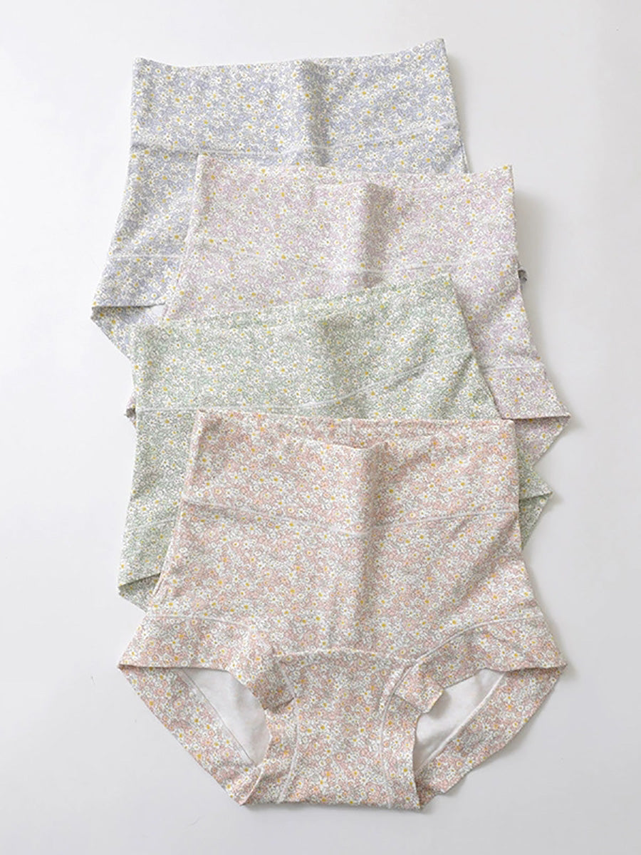 4 Pieces Women Artsy Floral High Waist Underwear Main image