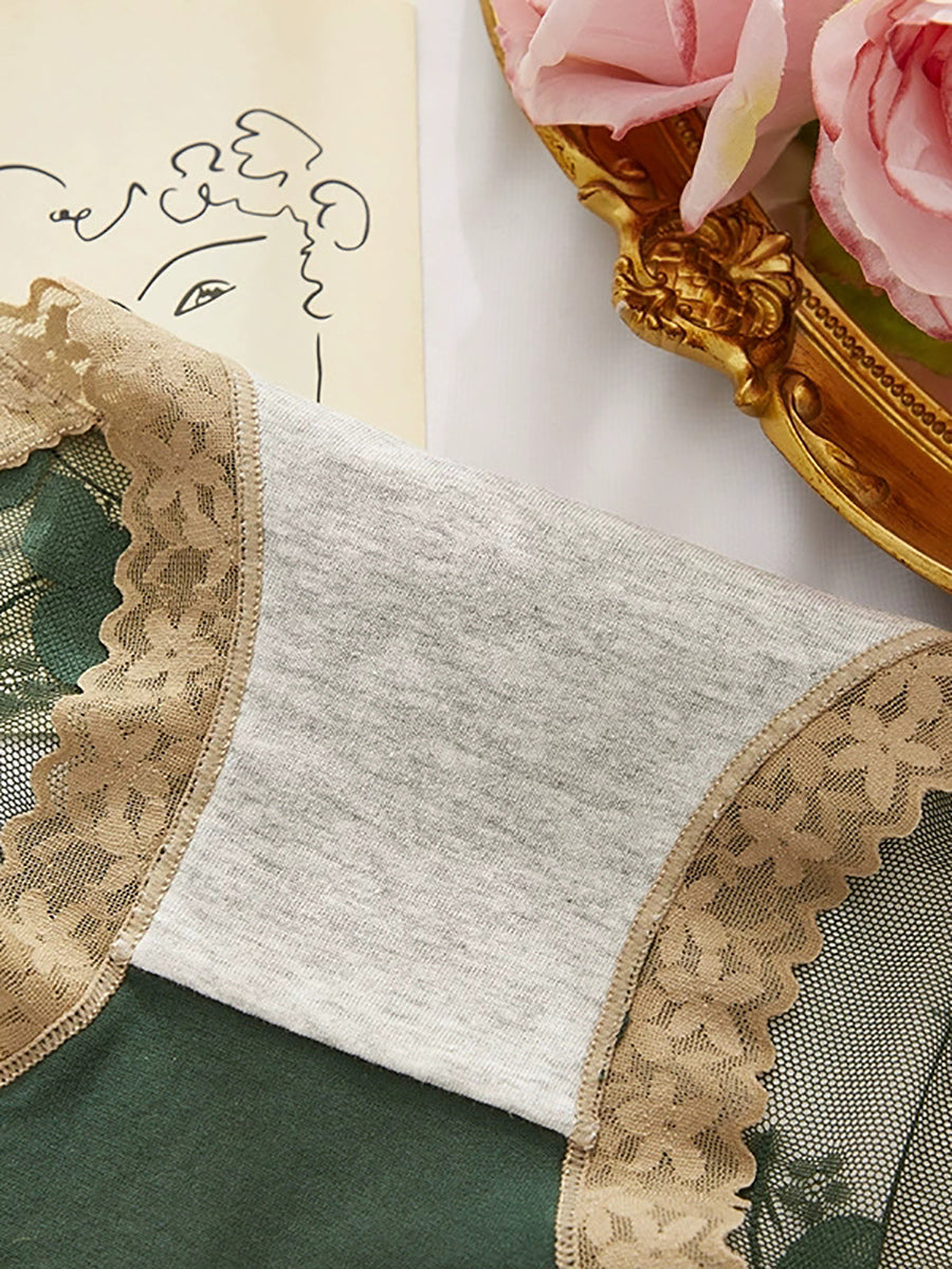 5 Pieces Women Flower Lace Spliced High Waist Underwear