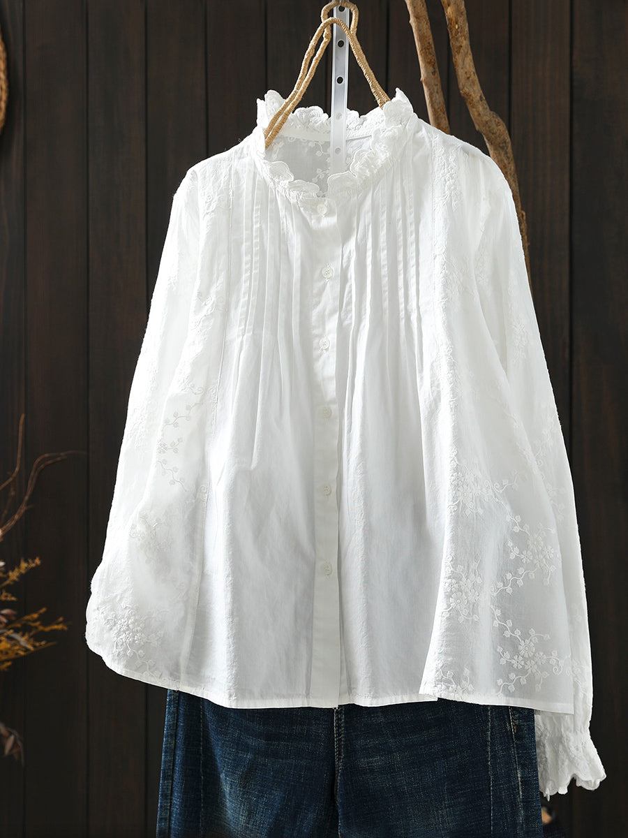 Plus Size Women Artsy Spring Embroidery 100%Cotton Shirt Main image