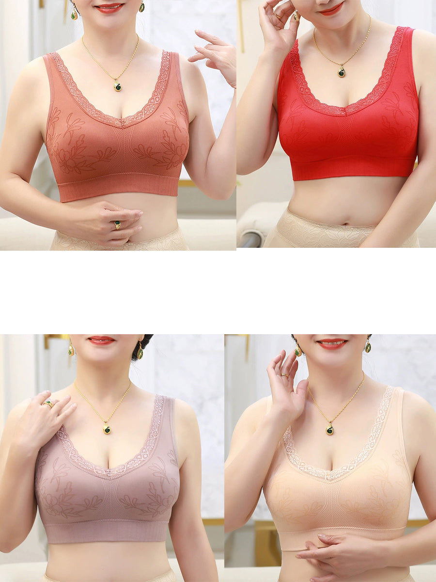 4 Pieces Women Artsy Flower One-piece Bra