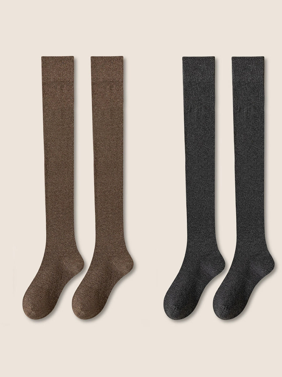 2 Pairs Women Artsy Pure Color Long Socks