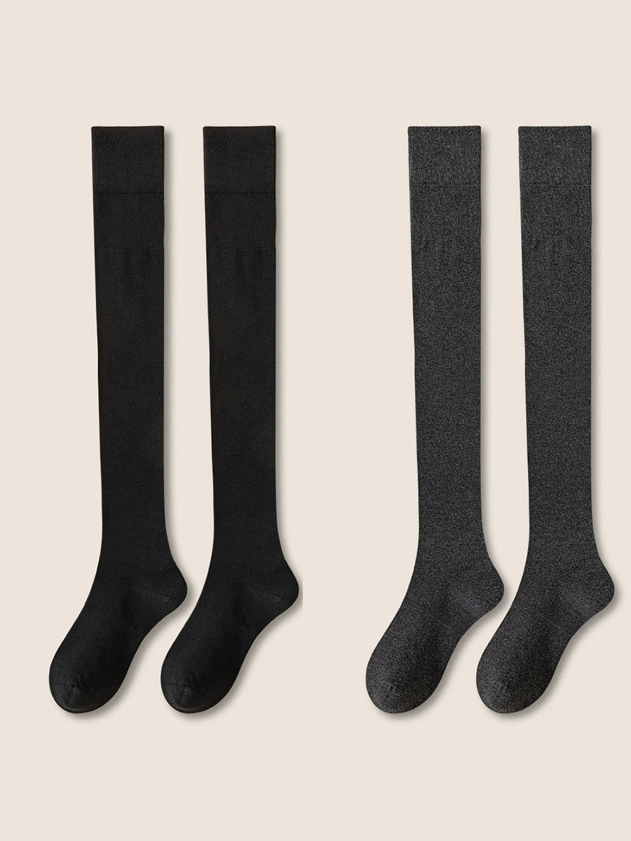 2 Pairs Women Artsy Pure Color Long Socks