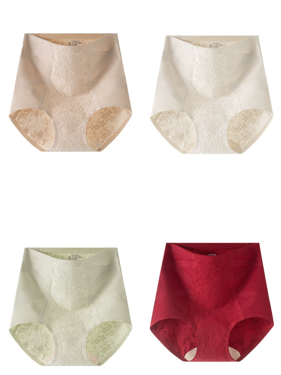 4 Pieces Women Artsy Jacquard High Waist Underwear