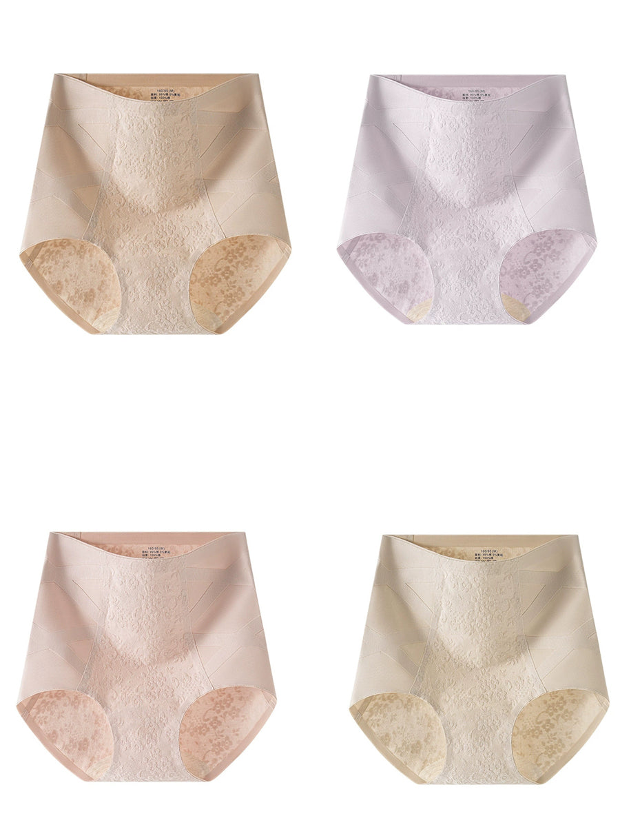 4 Pieces Women Artsy Jacquard High Waist Underwear